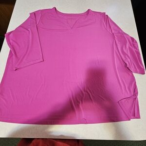 Susan Graver Liquid Knit Fuchsia V-Neck Blouse
